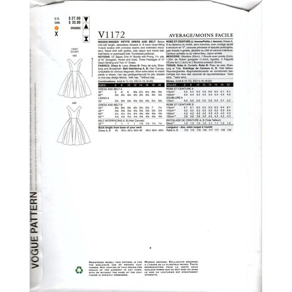 Vogue V1172 Misses 14 to 20 Circa 1957 Fitted Dress UNCUT Sewing Pattern Petite - Picture 2 of 2